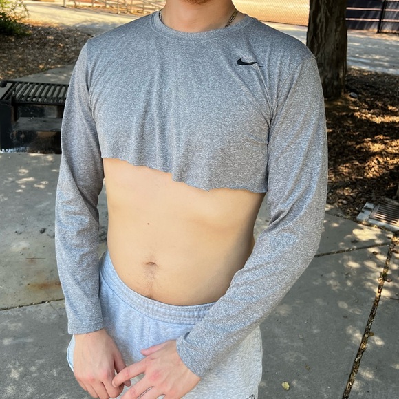 NIKE HALF SHIRT CROPPED CUT OFF BOTTOM FOOTBALL T CROP MEN DRI FIT WORKOUT SPORT - Picture 13 of 16